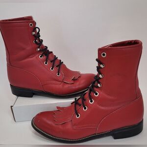 Vintage 90s Justin Red Leather Kiltie Roper Boots - Women's Size 6